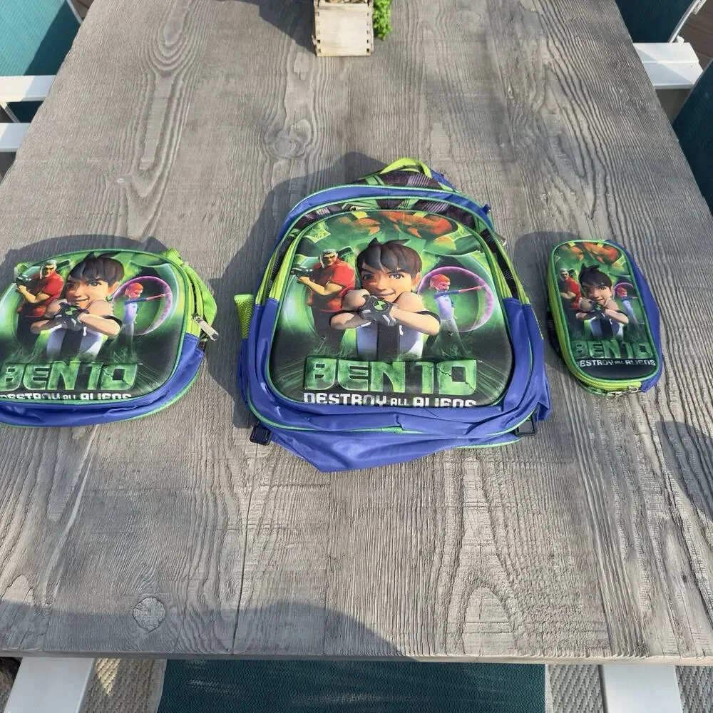 Ben 10 3 Pc Backpack Lunch Bag Pencil Case School Bookbag Cartoon Network NWOT